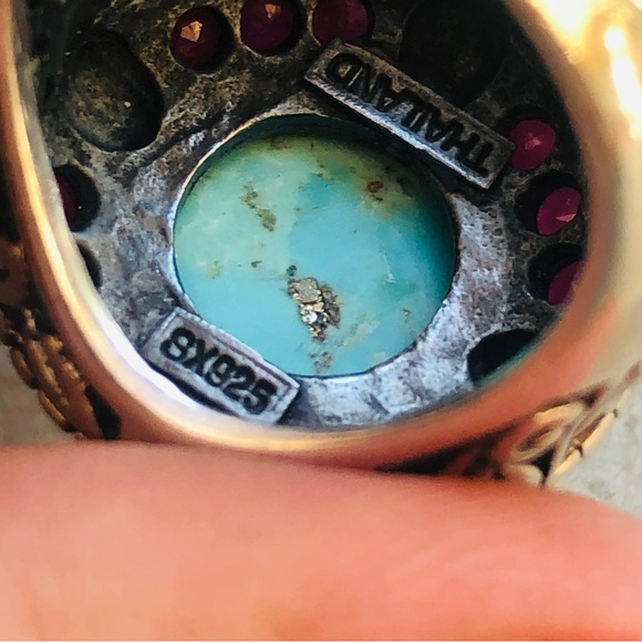 Vintage Sally C Turquoise Ruby Sterling Silver Ring - Picture 6 of 12